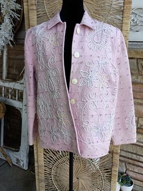 Vintage Alex Kim 100% Cotton Women's Embroidered Pink Jacket_S